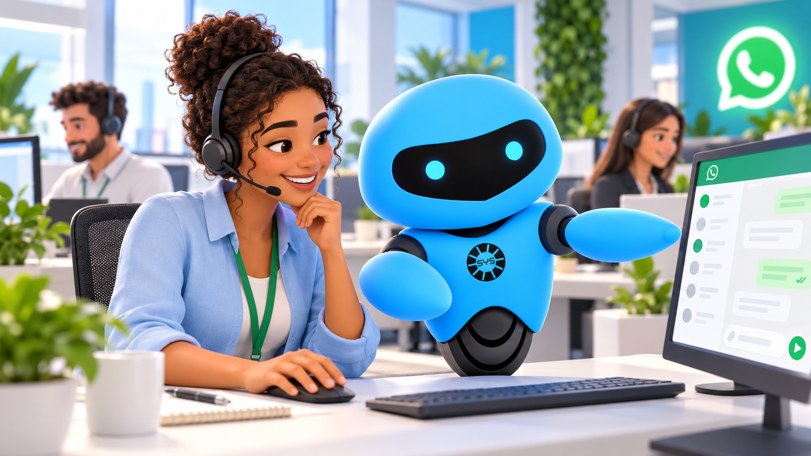 Atendente com o assistente virtual da Droyds — trabalhe conosco